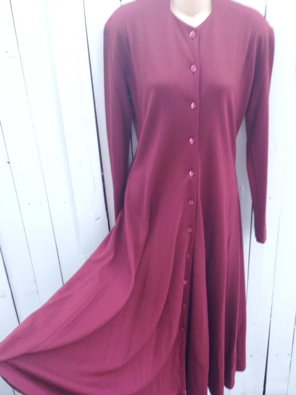 80s ARNAUD & THIERRY GILLIER 100% Wool Dress Midi Button-Down Burgundy Brick Red
